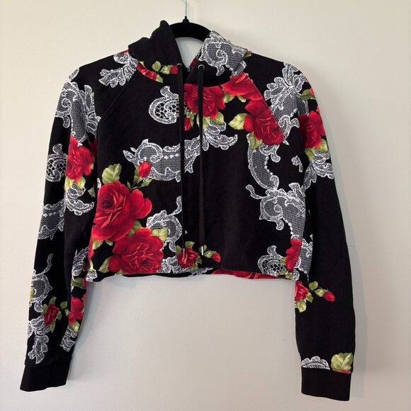 Forever 21 Tops - Forever 21 Cropped Floral Lace Print Hoodie, Size Medium